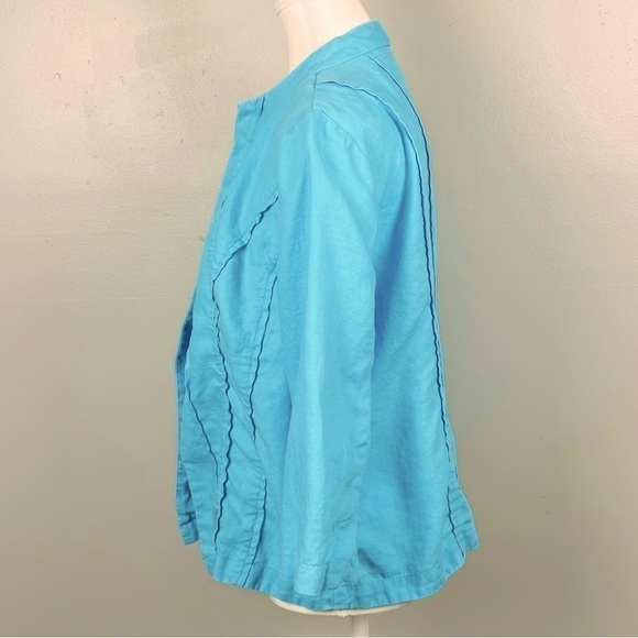 Chico’s 100% linen aqua 3/4 sleeve open front jacket, size 1 (medium). - Picture 2 of 8
